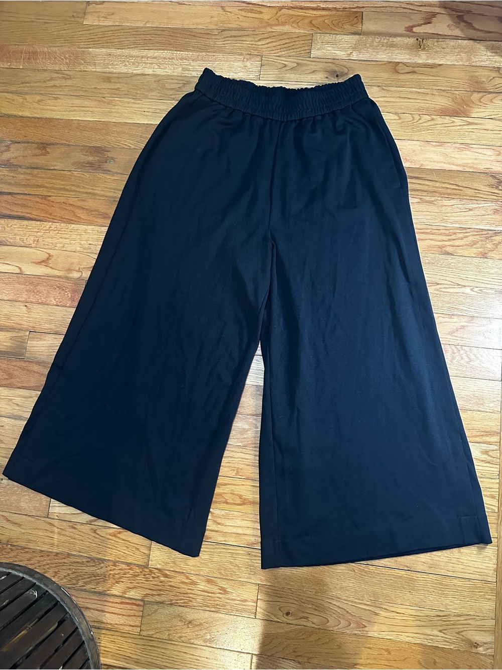 COS Wide Leg Cropped Black Pants Pull On Elastic Waist Minimalist Small